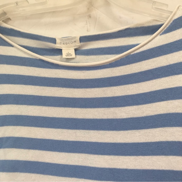 Caslon Cotton Oversized Striped Lightweight Sweater Crew Neck Slit Soft Coastal - Picture 4 of 10